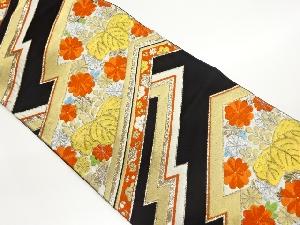 松皮菱に桐・花々模様織出し袋帯